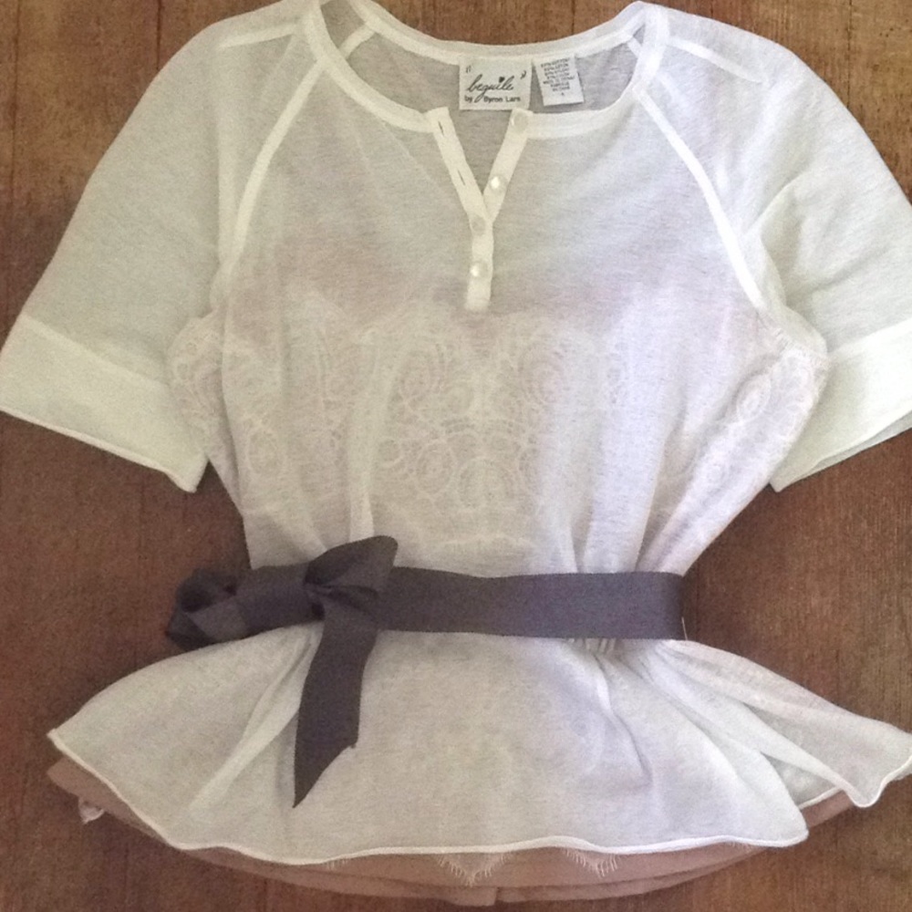 Byron Lars sheer white blouse with lace lining